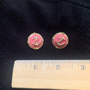 Gold Anchor Button Stud Earrings in Pink